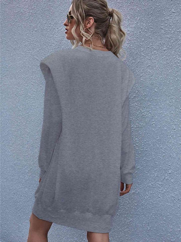 Round Neck Long Sleeve Mini Dress |1mrk.com