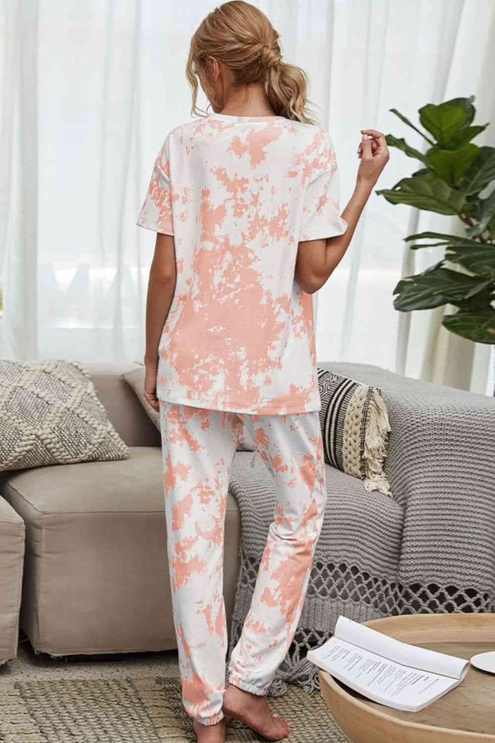 Tie-Dye Tee and Drawstring Waist Joggers Lounge Set | 1mrk.com