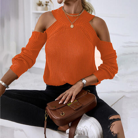 Round Neck Cold-Shoulder Sweater | 1mrk.com