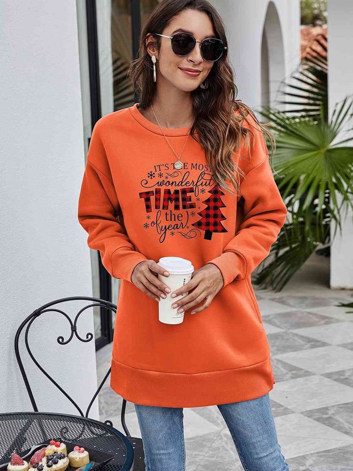 Christmas Tree Graphic Drop Shoulder Sweatshirt |1mrk.com