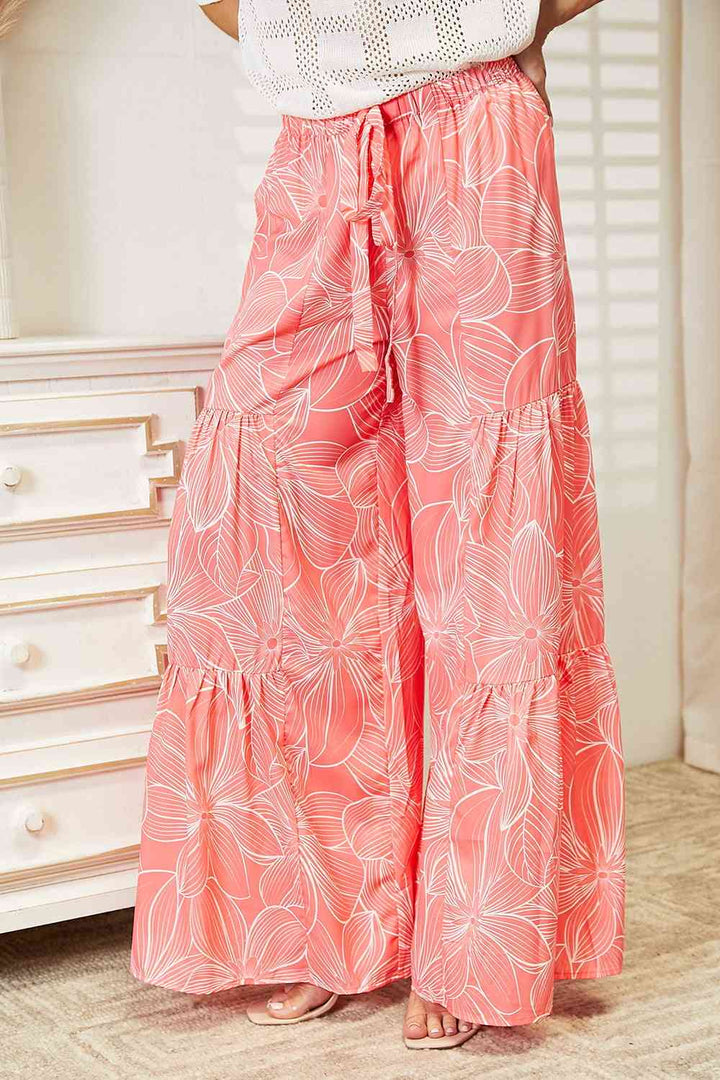 Double Take Floral Tiered Wide Leg Pants | 1mrk.com