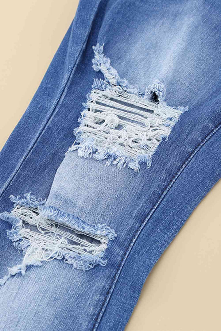 Baeful Distressed Flare Leg Jeans with Pockets |1mrk.com