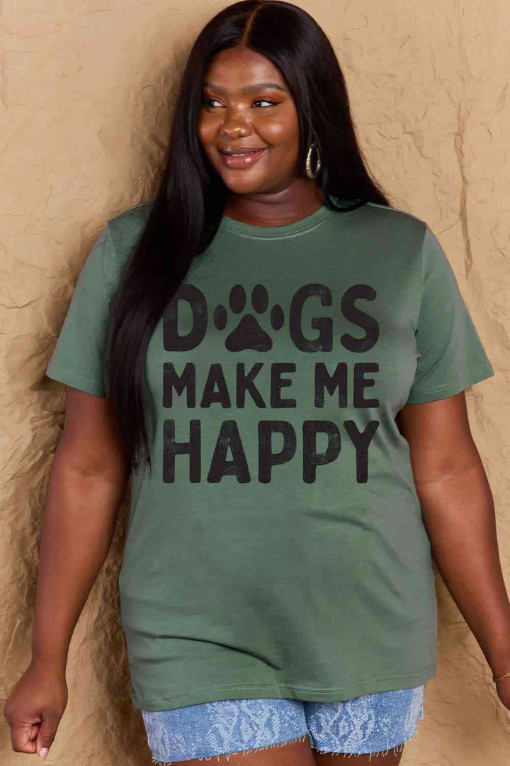 Simply Love Full Size DOGS MAKE ME HAPPY Graphic Cotton T-Shirt | 1mrk.com