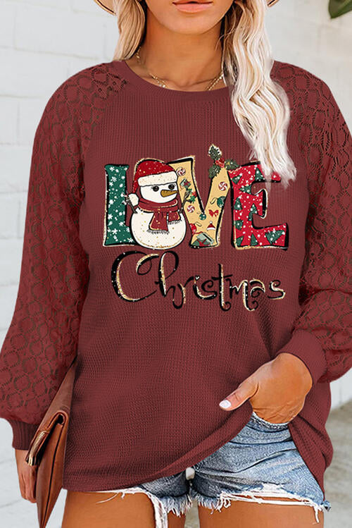 Plus Size Graphic Waffle-Knit Lace Long Sleeve Sweatshirt | 1mrk.com