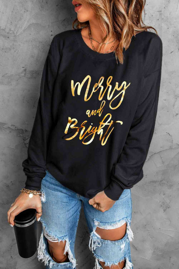 Letter Graphic Round Neck Sweatshirt |1mrk.com