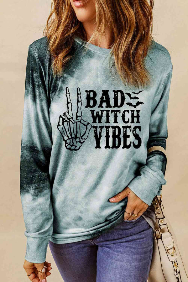 Round Neck Long Sleeve BAD WITCH VIBES Sweatshirt |1mrk.com