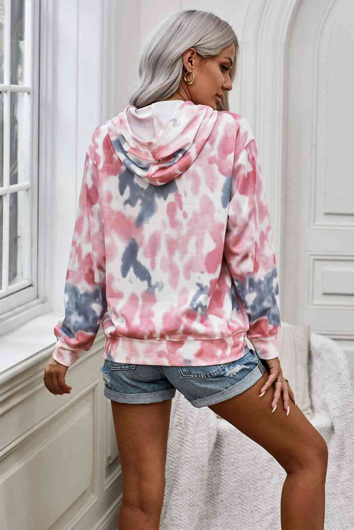 Tie-Dye Dropped Shoulder Drawstring Hoodie | 1mrk.com