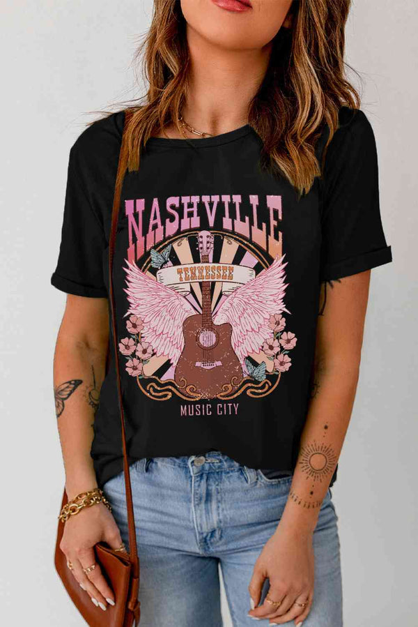 NASHVILLE TENNESSEE MUSIC CITY Graphic Round Neck Tee | 1mrk.com