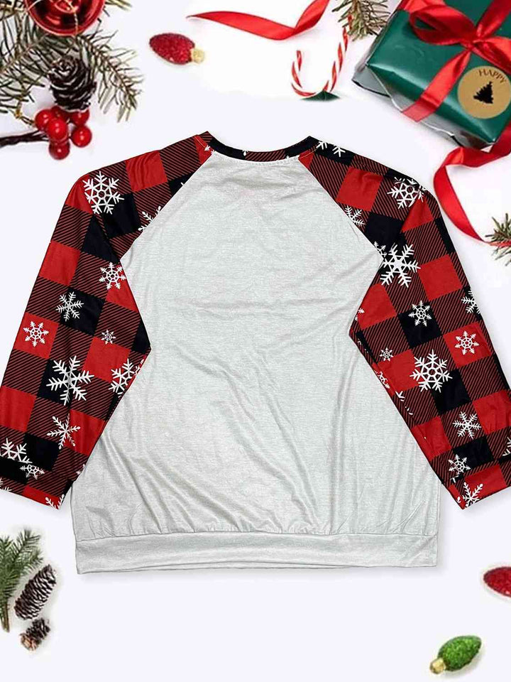 Plus Size Reindeer Graphic Round Neck Long Sleeve T-Shirt | 1mrk.com