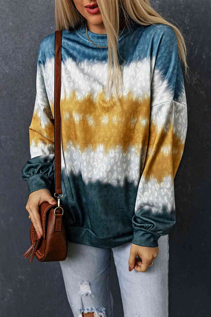 Leopard Tie-Dye Dropped Shoulder Sweatshirt |1mrk.com