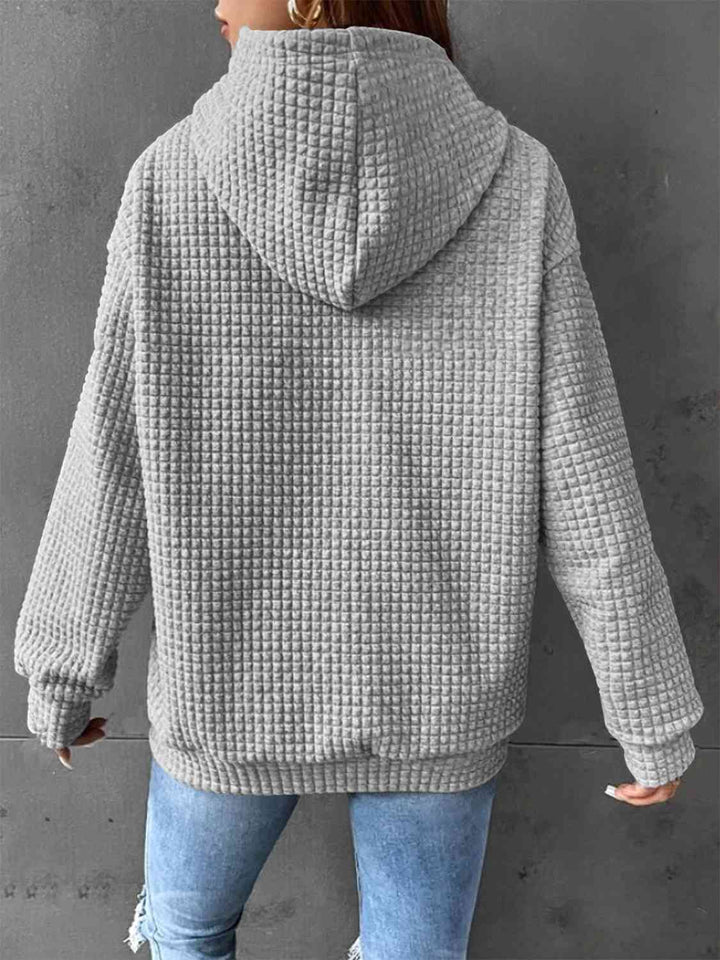 Full Size Waffle-Knit Drawstring Hoodie with Pocket | 1mrk.com