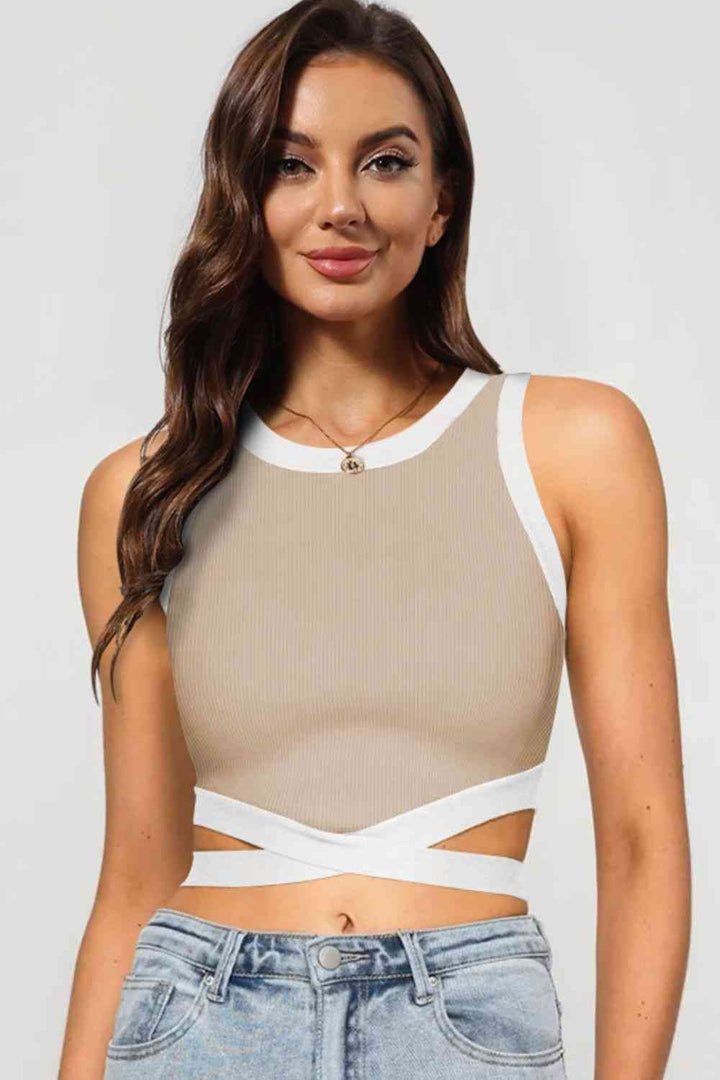 Contrast Tie Back Round Neck Tank | 1mrk.com