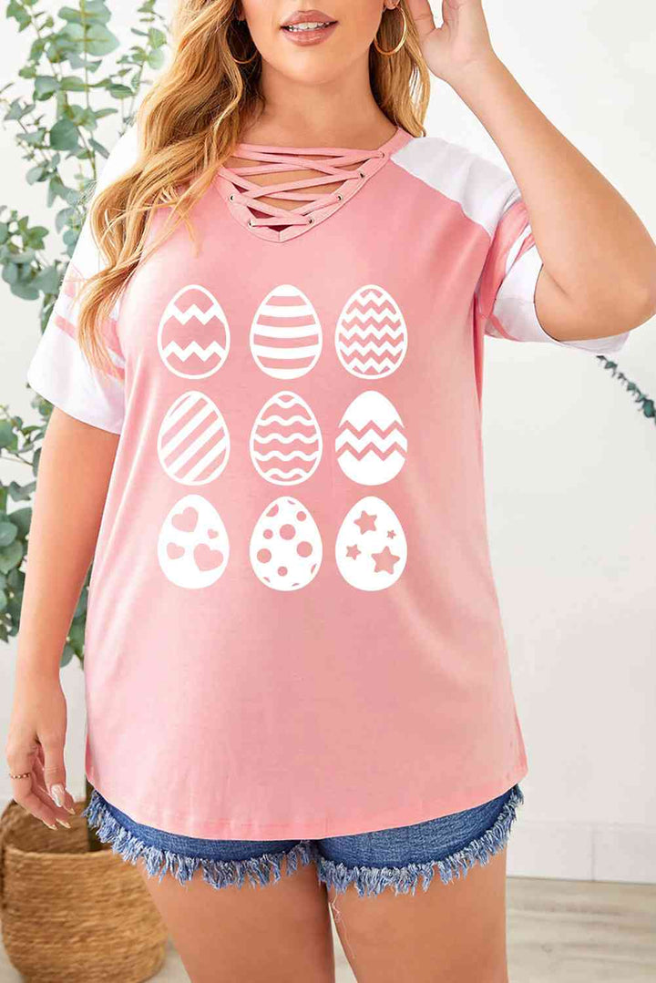 Plus Size Easter Egg Graphic Crisscross Tee Shirt | 1mrk.com