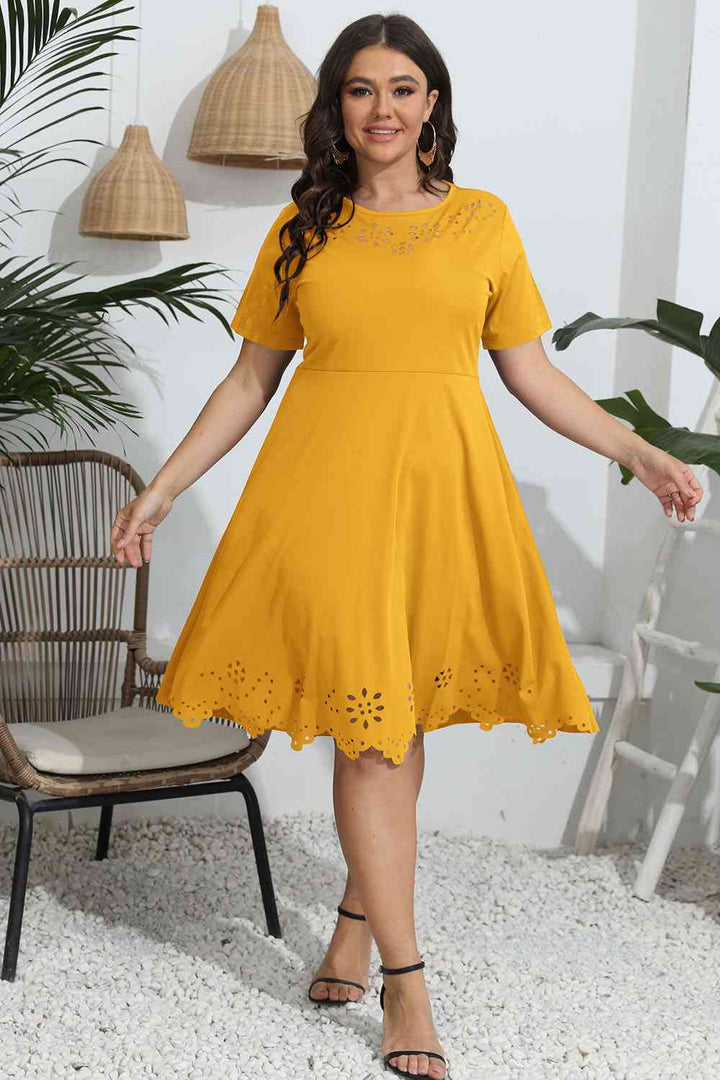 Plus Size Round Neck Openwork Dress |1mrk.com