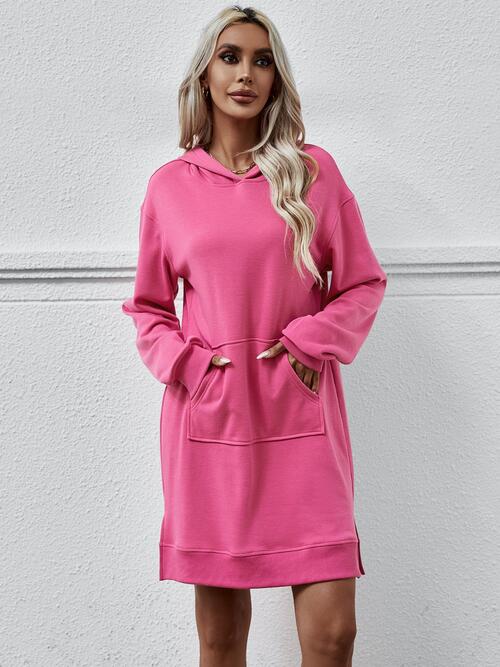 Slit Long Sleeve Hooded Dress with Pocket | 1mrk.com