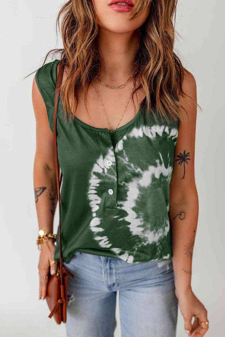 Tie-Dye Scoop Neck Henley Tank | 1mrk.com