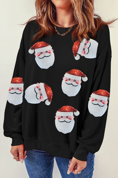 Sequin Santa Patch Round Neck Sweatshirt |1mrk.com