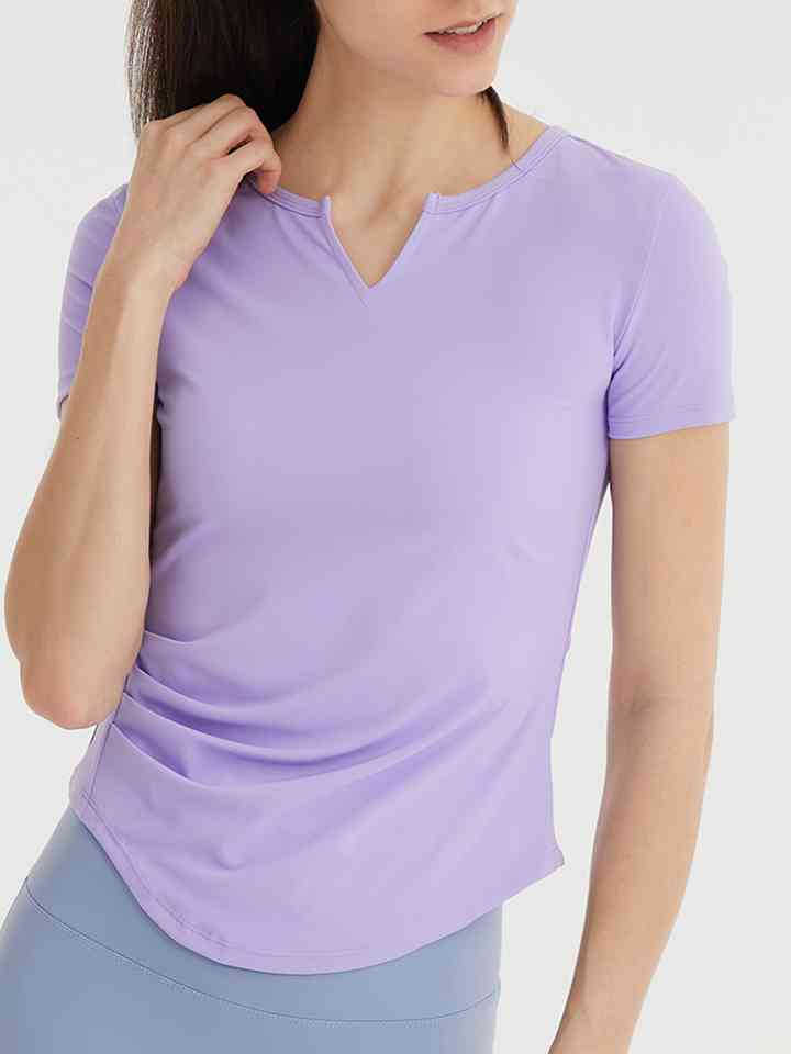 Notched Neck Short Sleeve Active Top | 1mrk.com