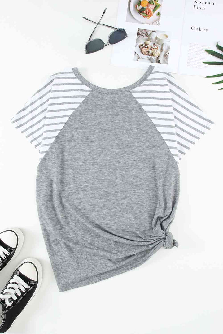 Plus Size Striped Raglan Sleeve T-Shirt | 1mrk.com