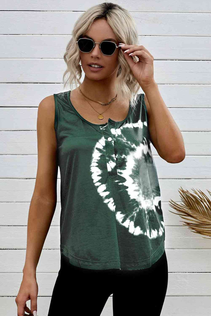 Tie-Dye Scoop Neck Henley Tank | 1mrk.com