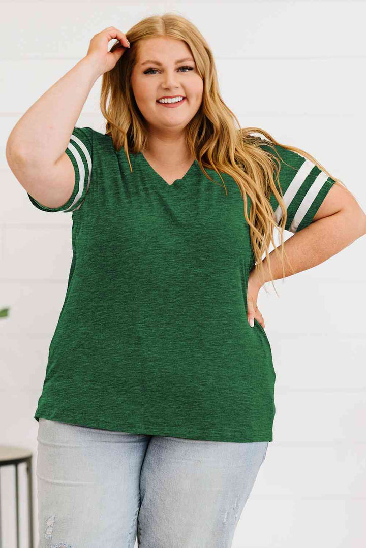 Plus Size Striped V-Neck Tee Shirt | 1mrk.com