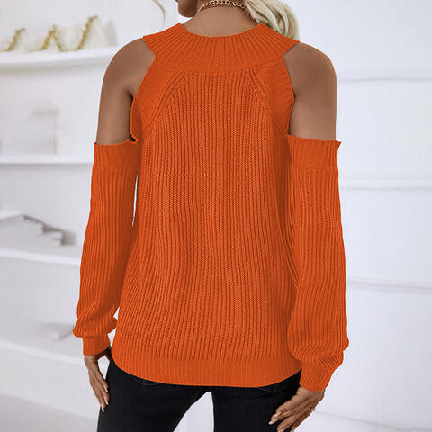 Round Neck Cold-Shoulder Sweater | 1mrk.com