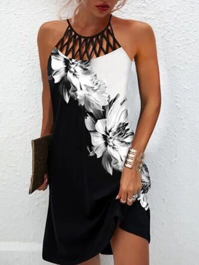 Printed Grecian Neck Mini Dress |1mrk.com