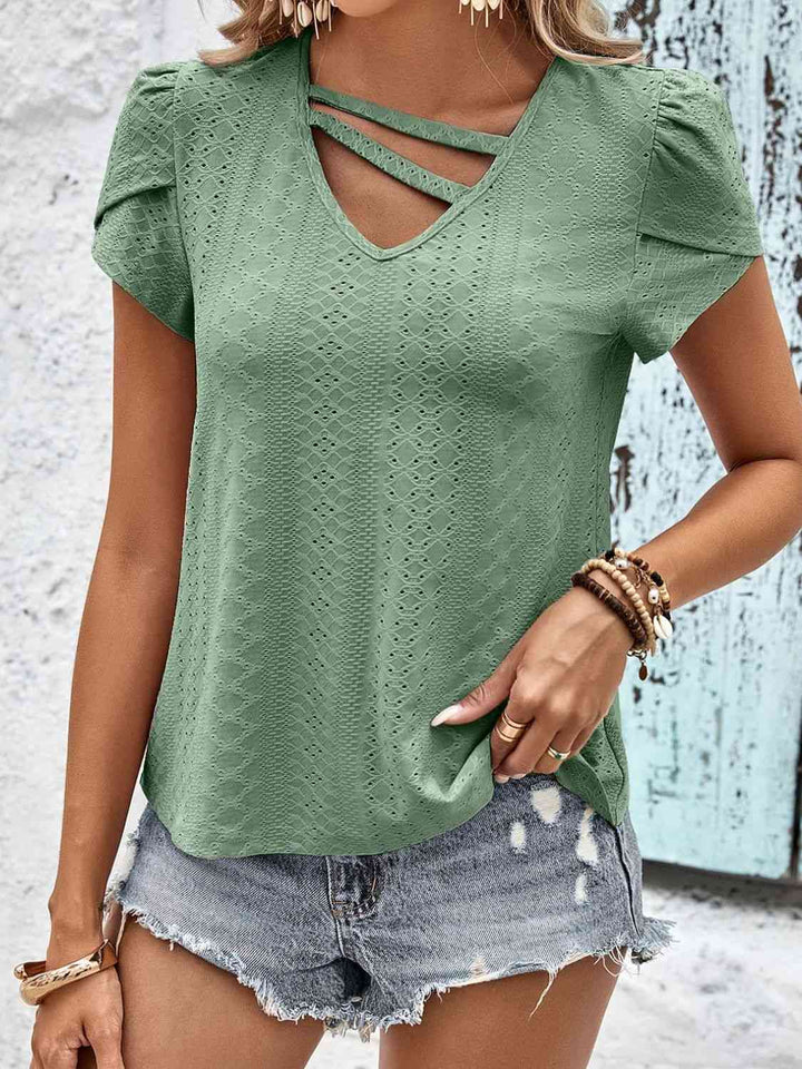 Strappy V-Neck Eyelet Top | 1mrk.com