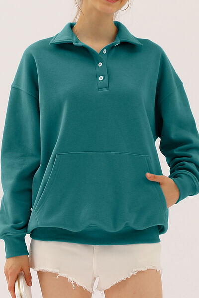 Ninexis Full Size Quarter-Button Collared Sweatshirt |1mrk.com