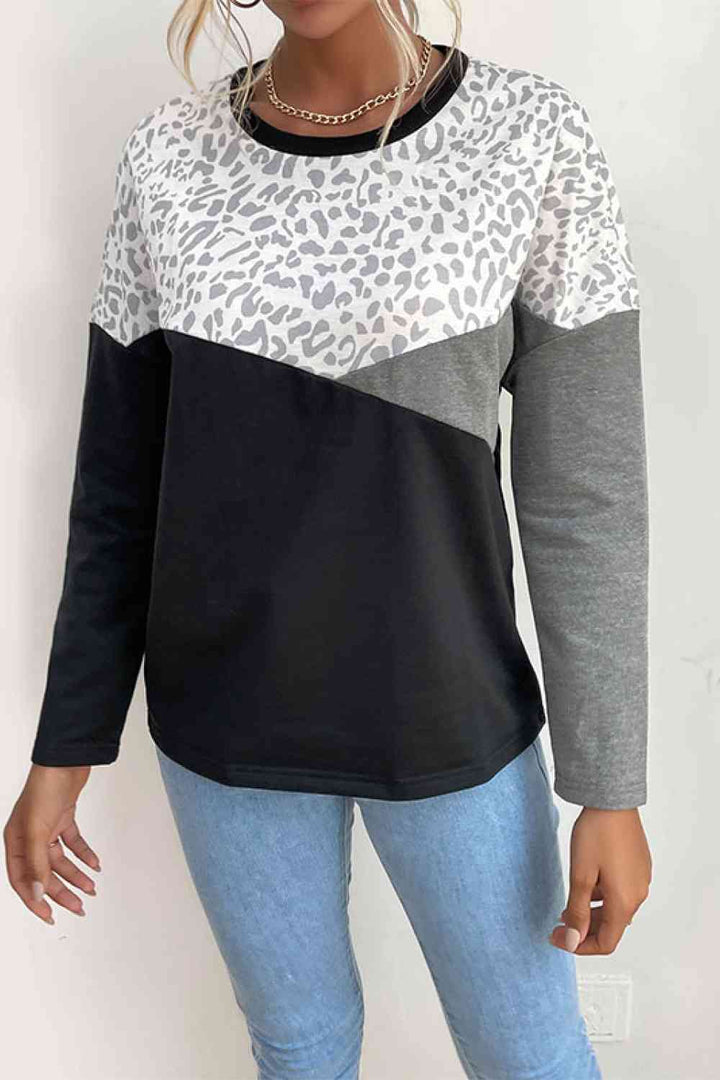 Leopard Color Block Pullover | 1mrk.com