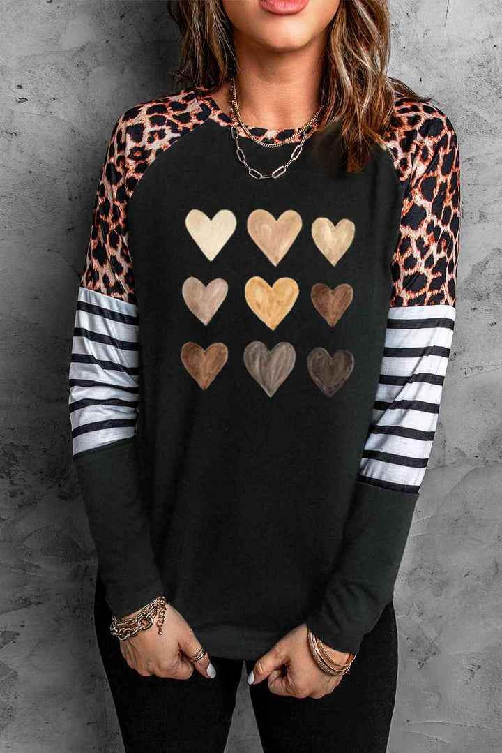 Heart Striped Long Raglan Sleeve Tee | 1mrk.com