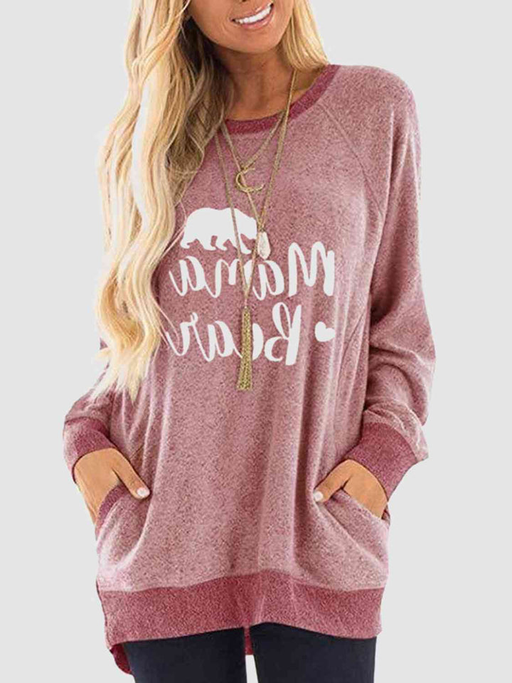 Graphic Round Neck Sweatshirt with Pockets |1mrk.com