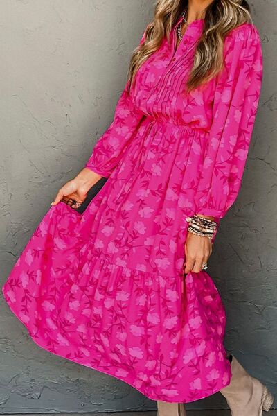 Ruched Printed Long Sleeve Dress |1mrk.com