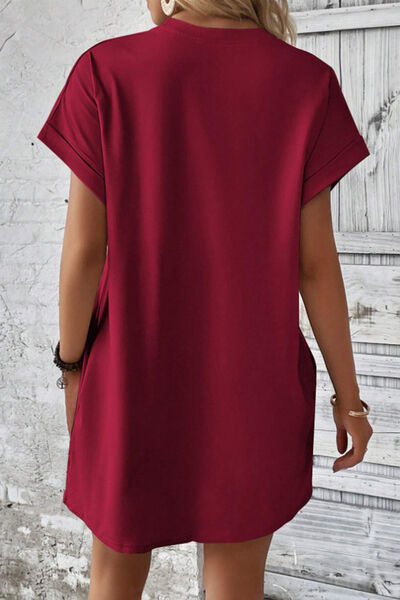 Pocketed Round Neck Short Sleeve Dress |1mrk.com