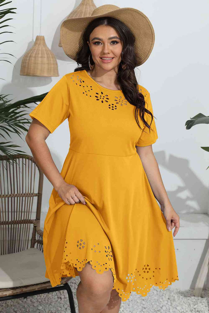 Plus Size Round Neck Openwork Dress |1mrk.com