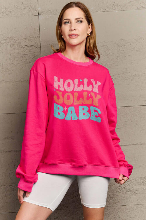 Simply Love Full Size HOLLY JOLLY BABE Long Sleeve Sweatshirt |1mrk.com