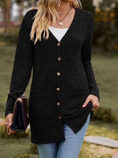 Ribbed Button Up Long Sleeve Cardigan |1mrk.com