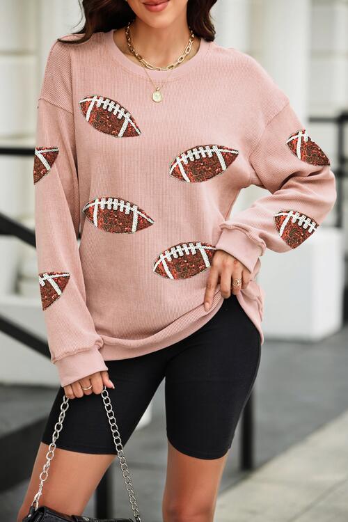 Sequin Football Patch Corduroy Sweatshirt |1mrk.com