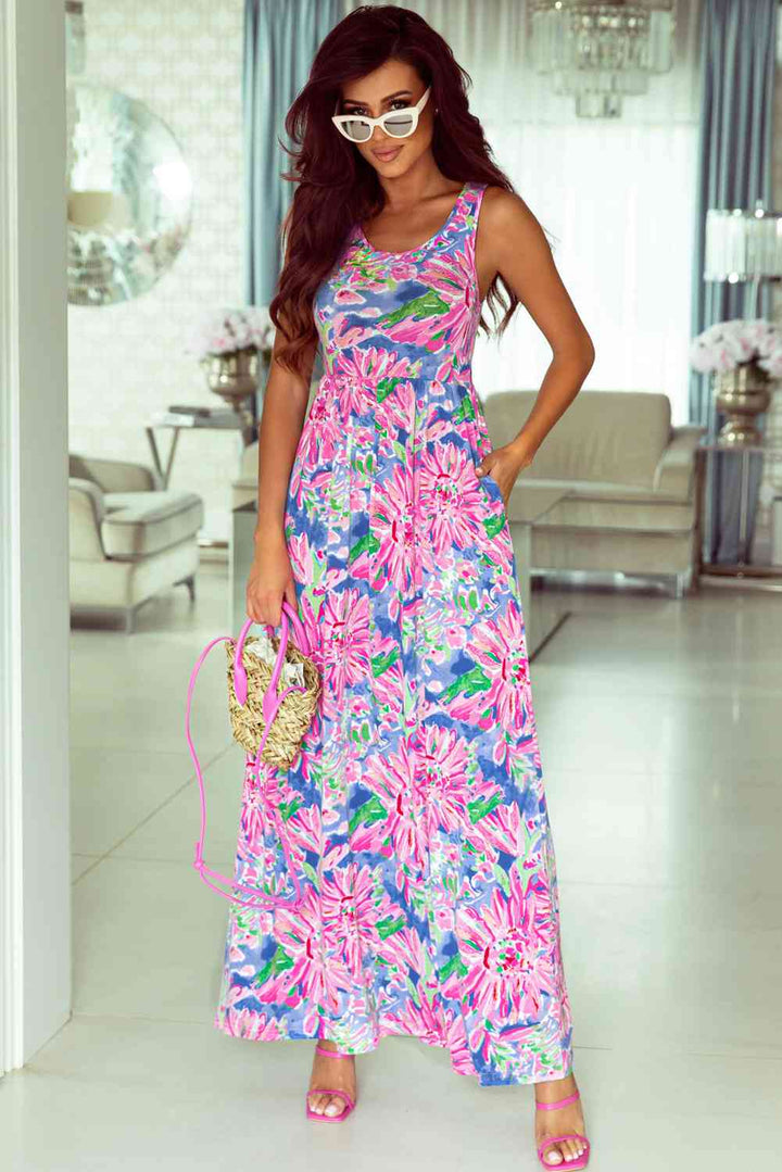 Floral Round Neck Sleeveless Dress | 1mrk.com