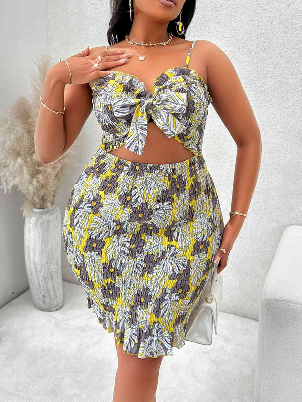 Plus Size Spaghetti Strap Cutout Ruffle Hem Dress | 1mrk.com