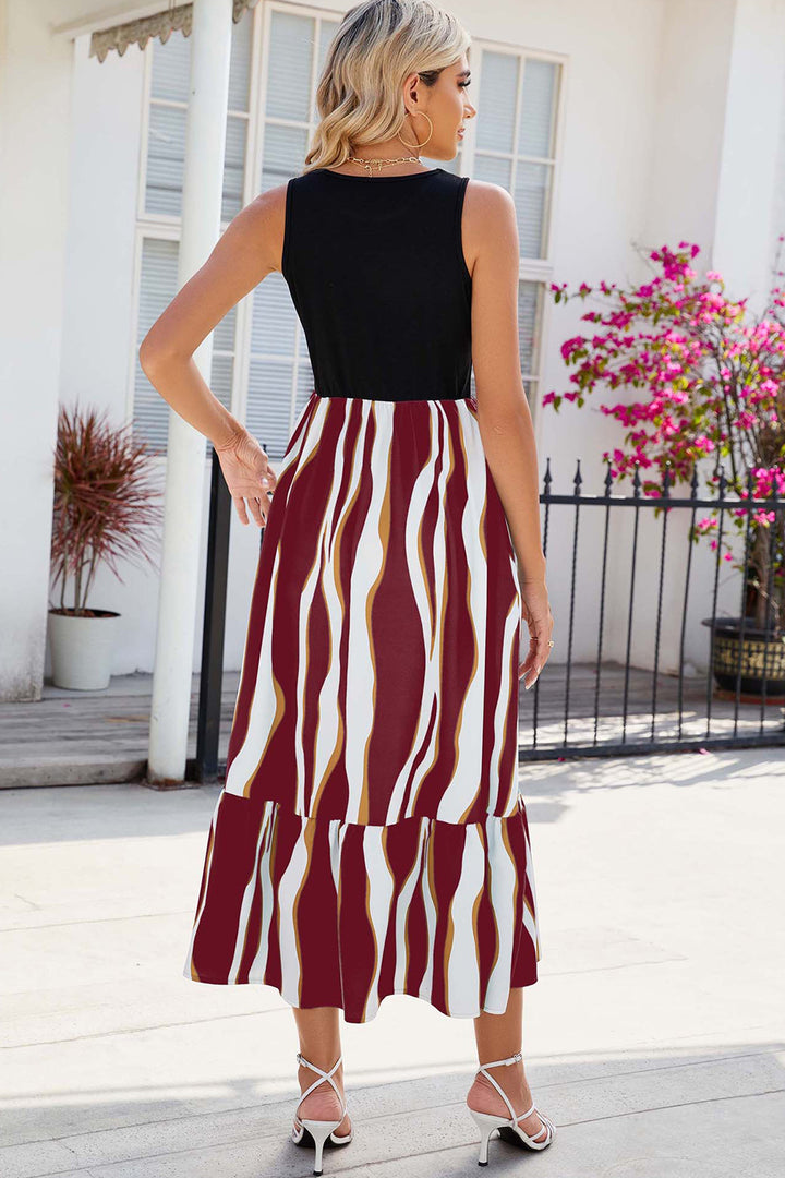 Striped Round Neck Sleeveless Midi Dress | Trendsi