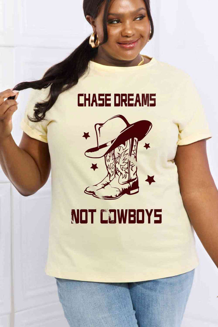 Simply Love Simply Love Full Size CHASE DREAMS NOT COWBOYS Graphic Cotton Tee | 1mrk.com