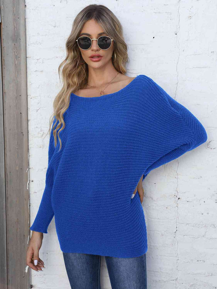 Full Size Horizontal Ribbing Dolman Sleeve Sweater |1mrk.com