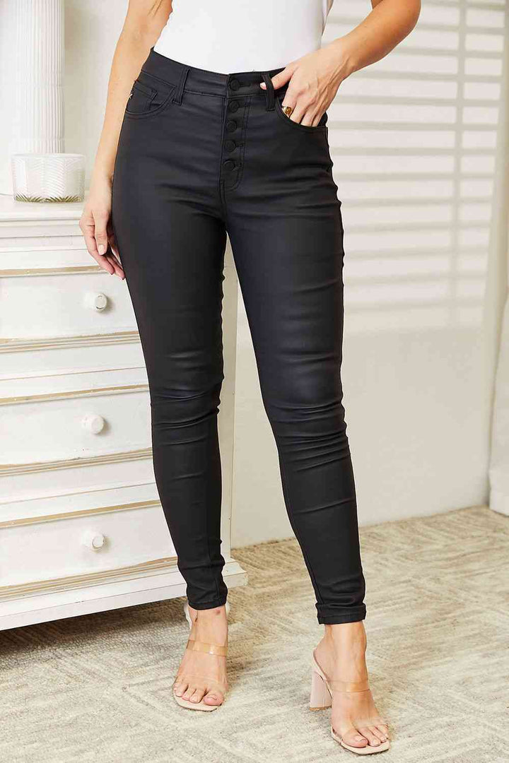 Kancan Full Size High Rise Black Coated Ankle Skinny Jeans | 1mrk.com