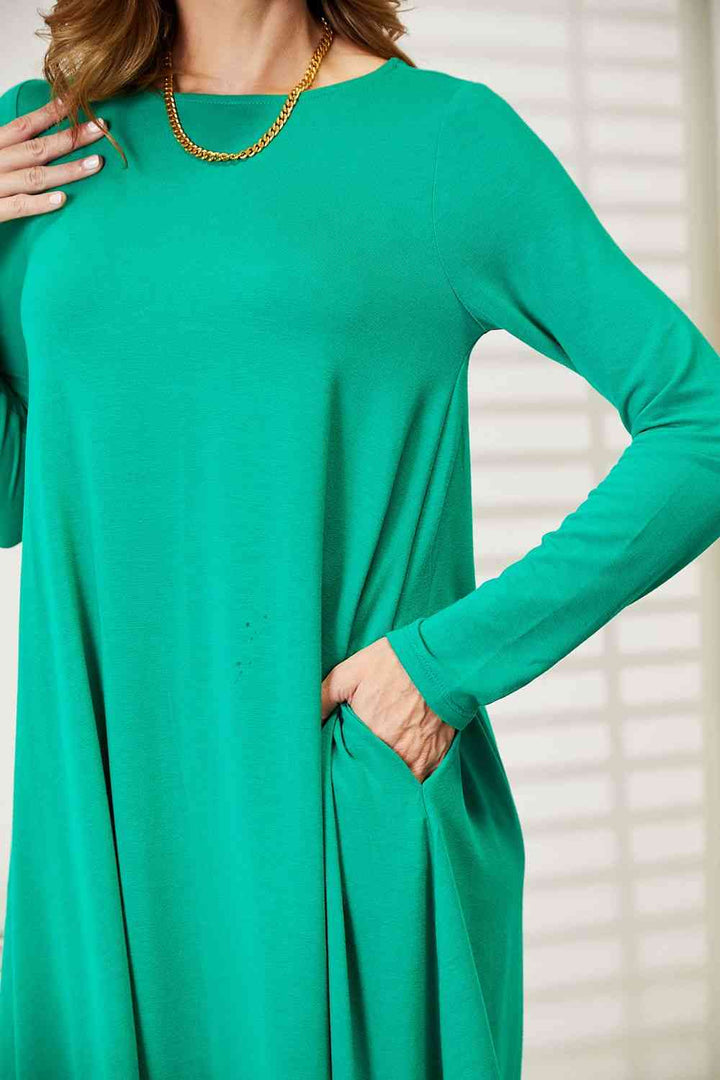 Zenana Full Size Long Sleeve Flare Dress with Pockets | 1mrk.com