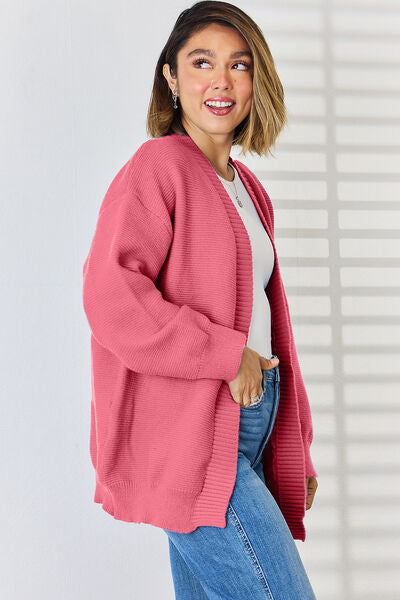 Open Front Dropped Shoulder Cardigan | Trendsi