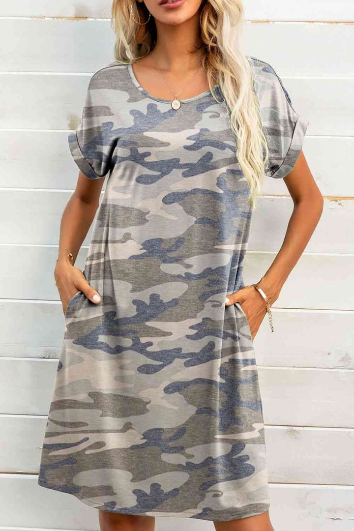 Scoop Neck Short Sleeve Pocket Dress |1mrk.com