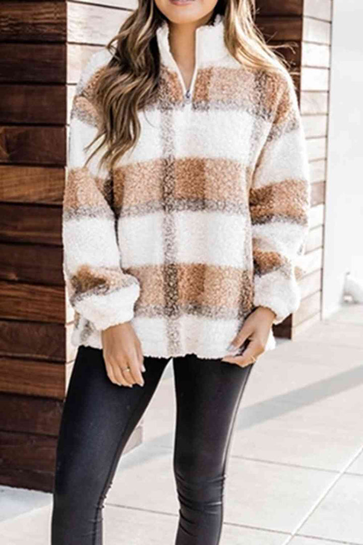 Plaid Quarter-Zip Teddy Sweatshirt |1mrk.com