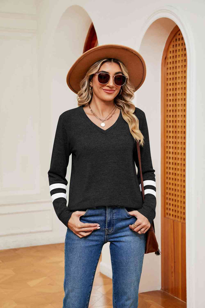 V-Neck Long Sleeve T-Shirt | 1mrk.com