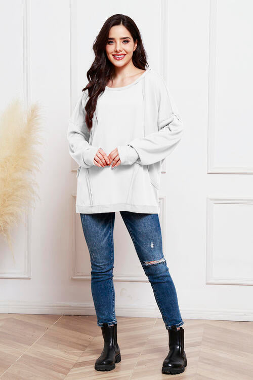 Round Neck Exposed Seam Sweatshirt |1mrk.com